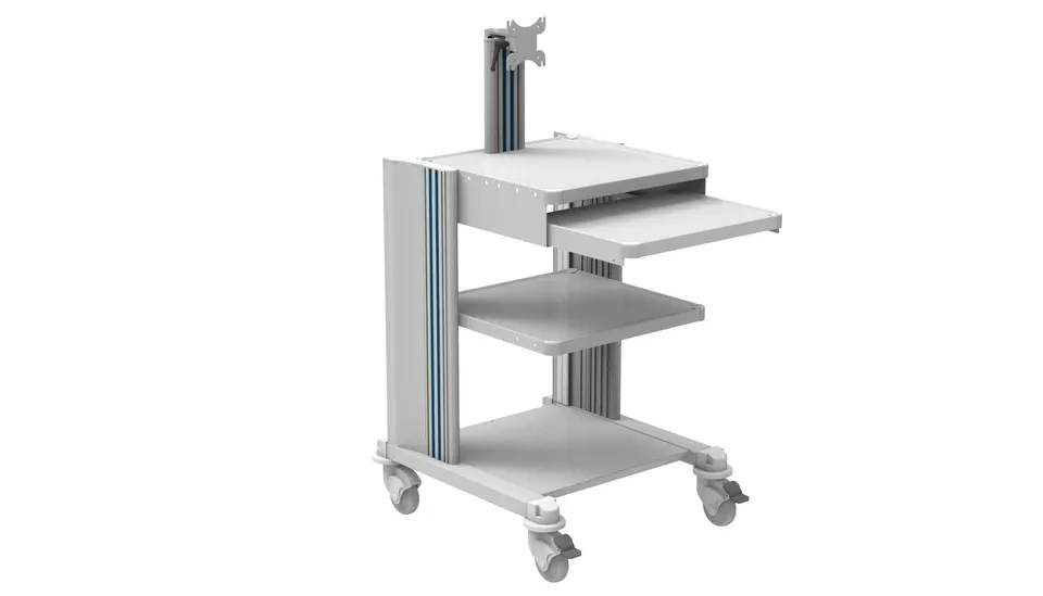 gima-27887-carrello-professionale-2-ripiani-con-tastiera-e-supporto-monitor image 1