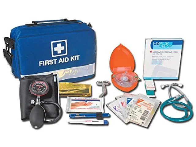 gima-borsa-pronto-soccorso-completa-31x22x11-cm-blu-con-sfigmomanometro-stetosco image 1