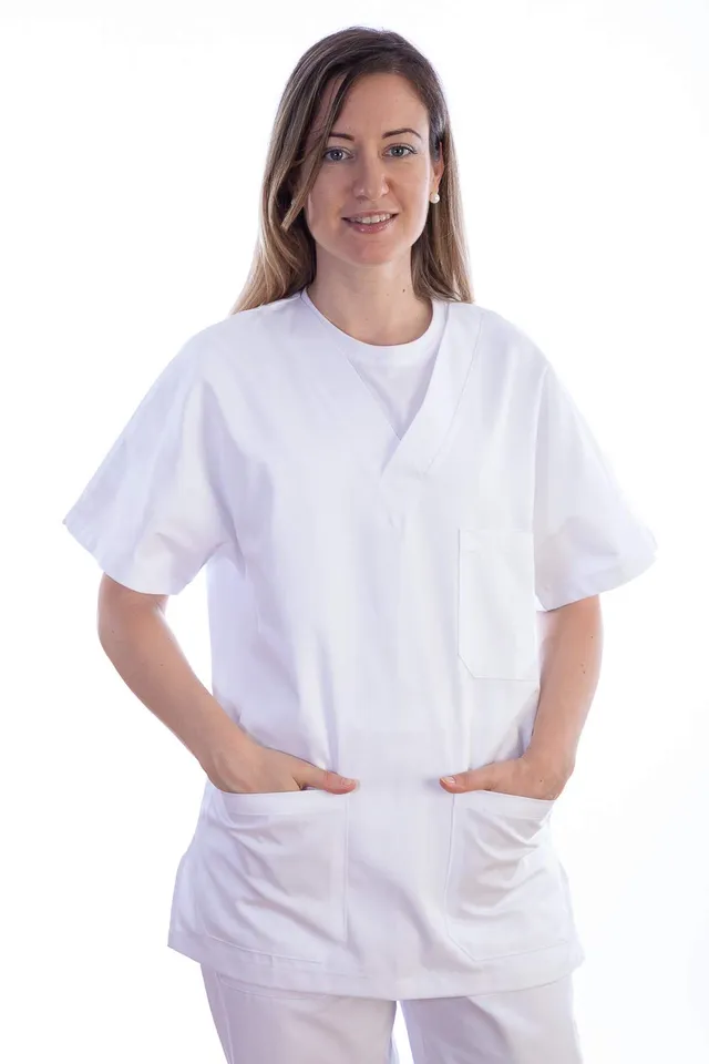 gima-21432-casacca-divisa-ospedaliera-unisex-scollo-a-v-mezza-manica-cotone-poli image 1