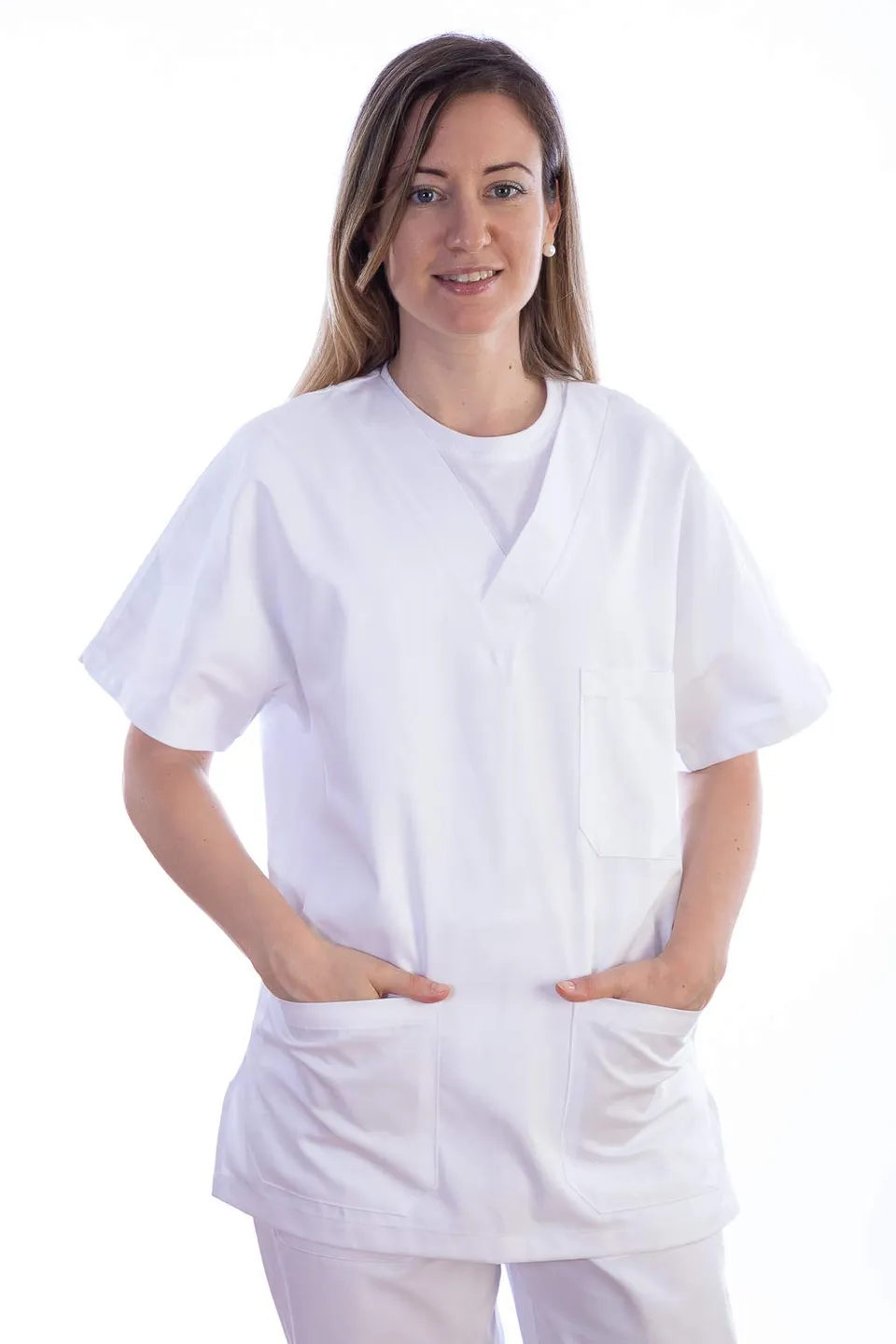 gima-21432-casacca-divisa-ospedaliera-unisex-scollo-a-v-mezza-manica-cotone-poli image 1