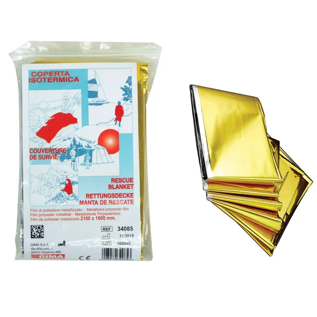 gima-34085-coperta-d-emergenza-isotermica-bivalente-lato-argento-freddo-lato-oro image 1