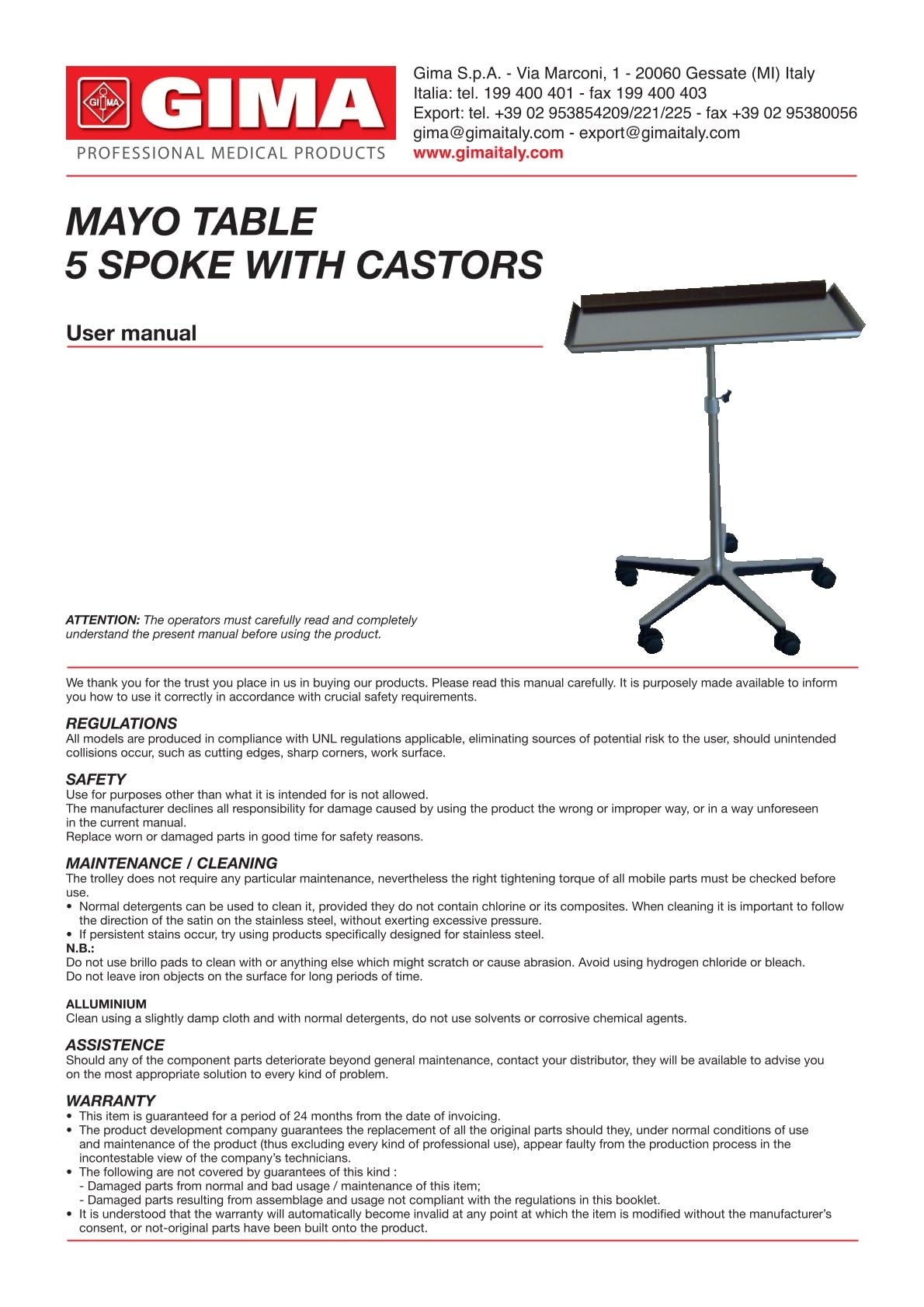 gima-27453-tavolo-mayo-con-carrello-a-5-razze-carrello-medico-in-acciaio-vernici image 2