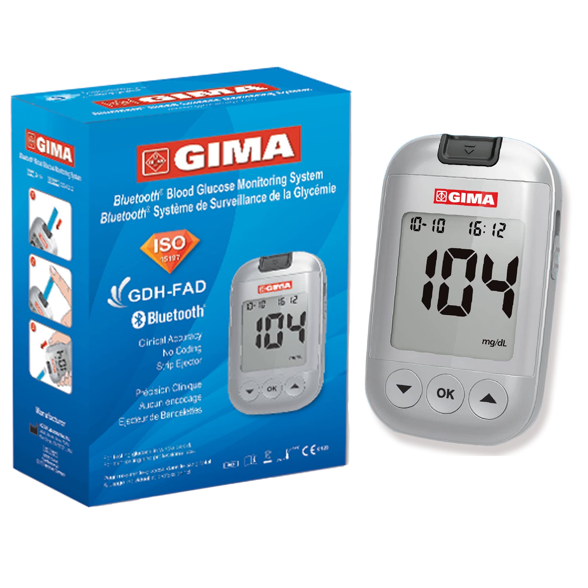 gima-misuratore-glicemia-glucometro-kit-completo-bluetooth-10-strisce-10-lancett image 1