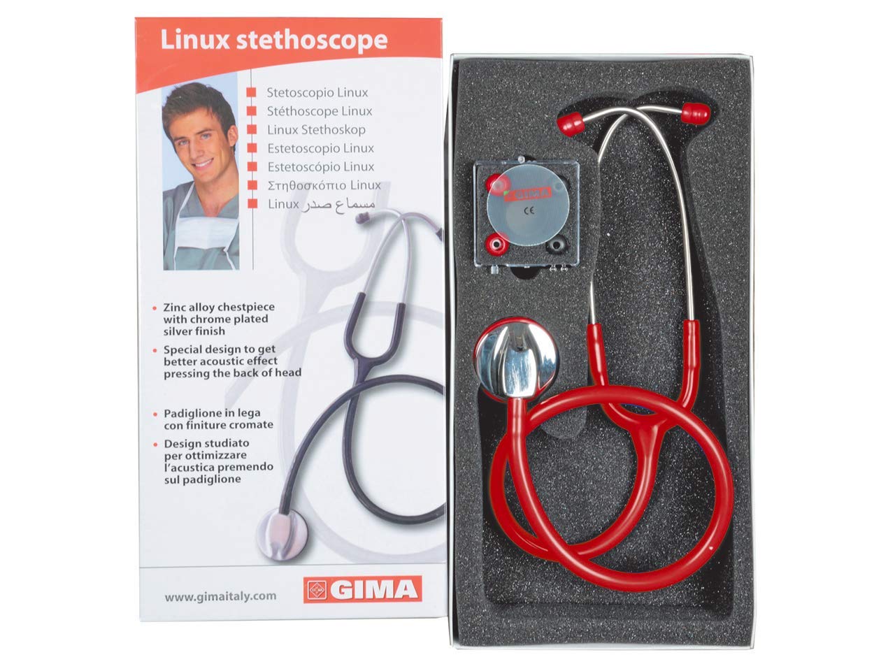 gima-32529-stetoscopio-linux-padiglione-in-lega-di-zinco-rosso image 2