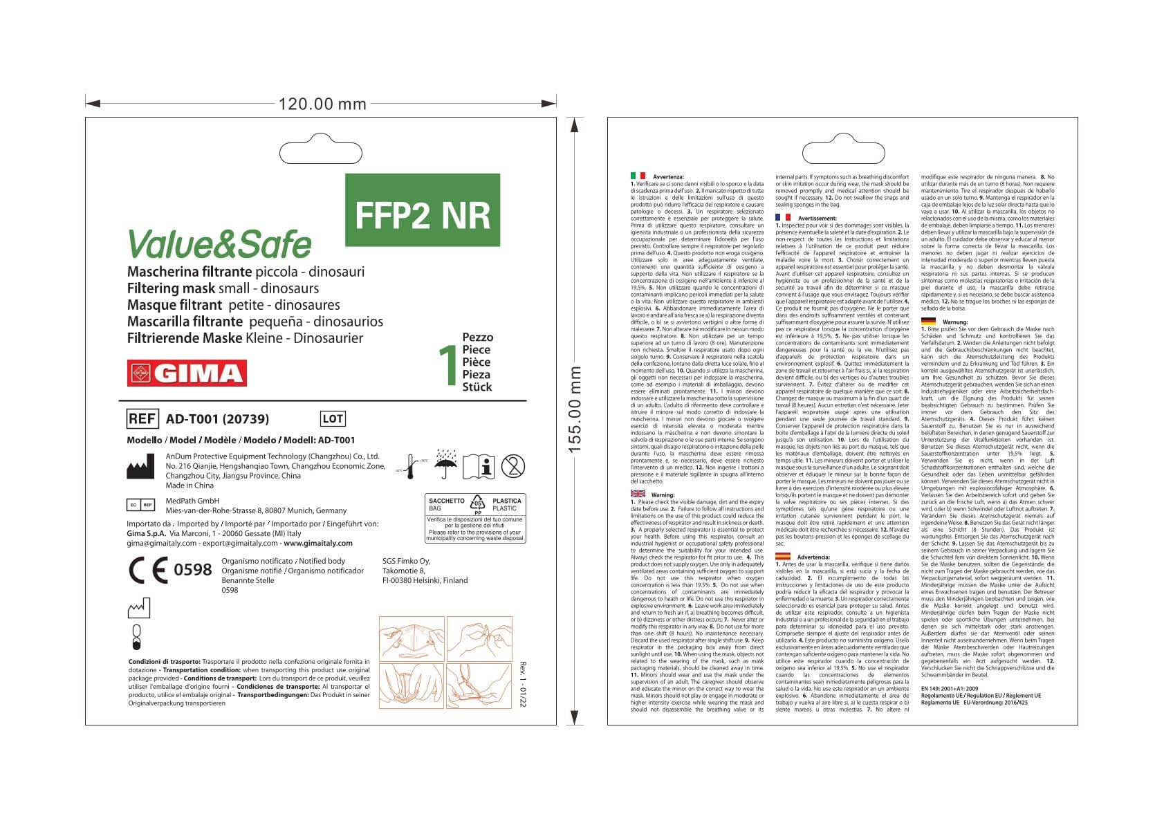 gima-value-safe-ffp2-small-fantasia-dinosauri-mascherina-filtrante-5-strati-ergo image 2